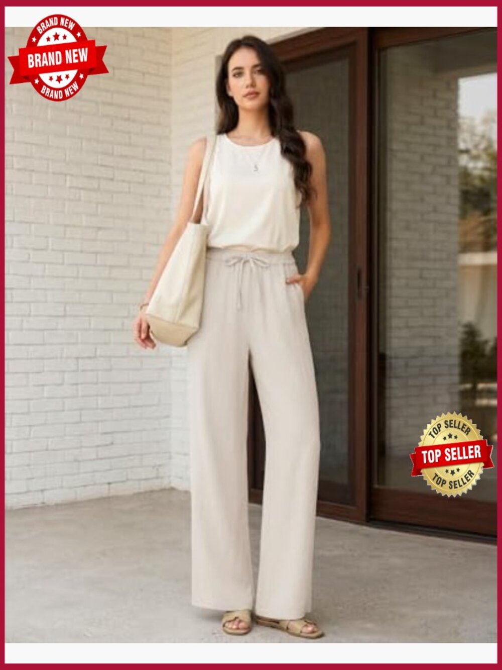 Tall Women's Wide Leg Pants, 32/34/36 Inseam, Lightweight Linen Blend - Picture 2 of 6